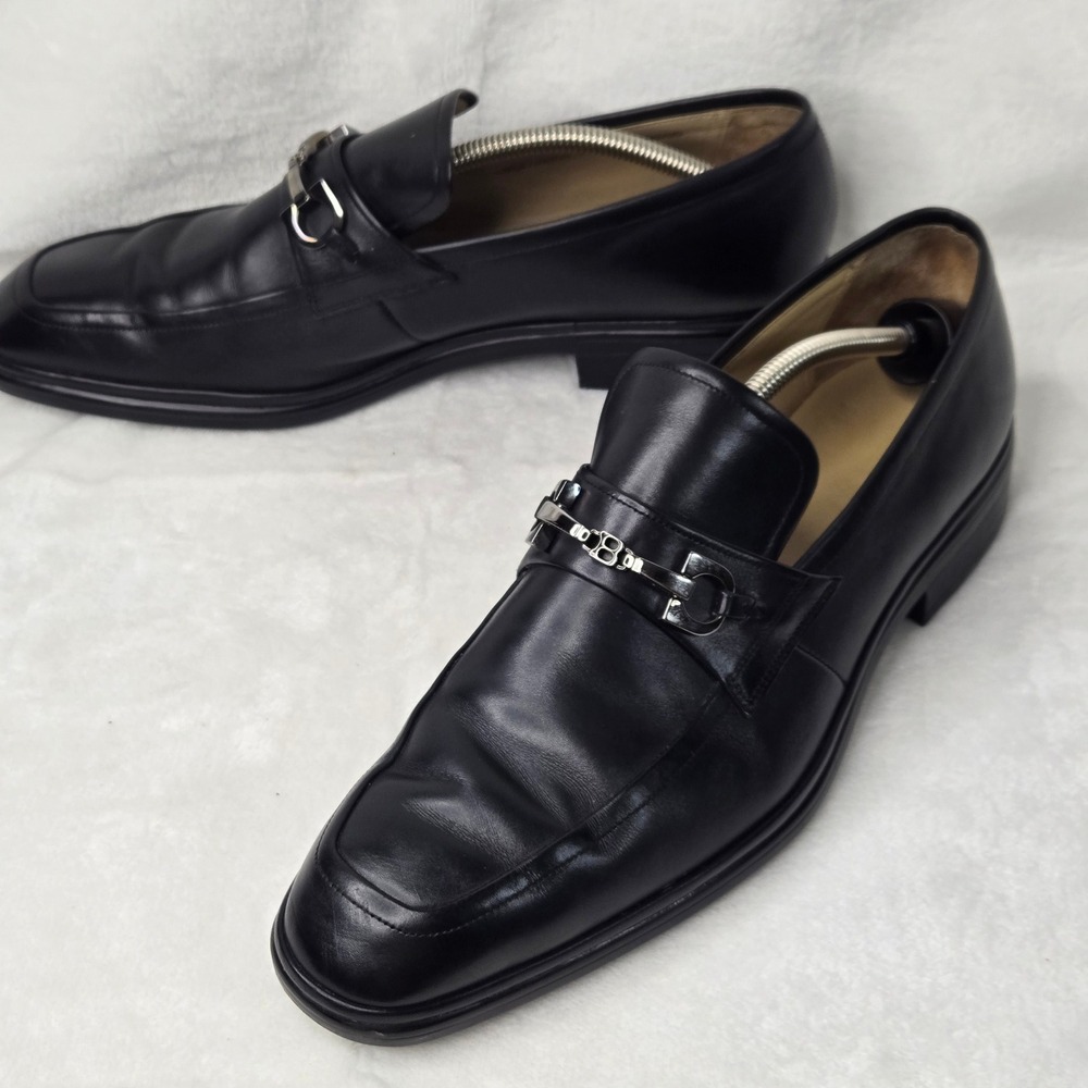Bally Neptuno Black Leather Bit Loafers Mens 10.5 D Made in Switzerland